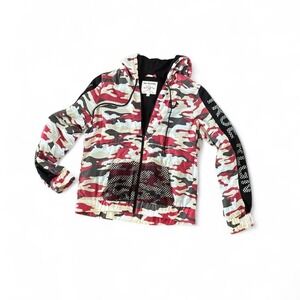 True Religion - Camo Zip Hoodie Jacket - Women - XL - Red Mesh Nylon